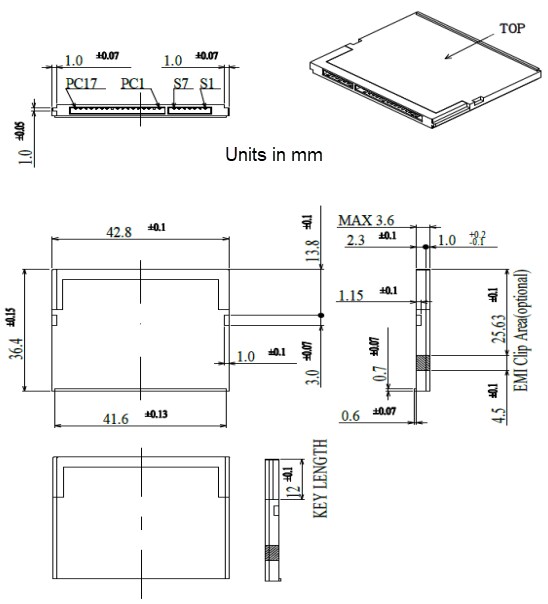 Mechanical Drawing - Exascend SI3 Industrial CFast Cards